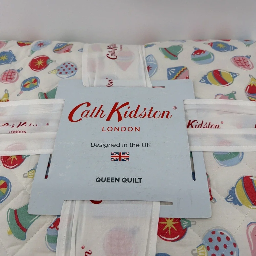 CATH KIDSTON LONDON Christmas Baubles QUEEN QUILT‎ NEW COTTON Euro Shams